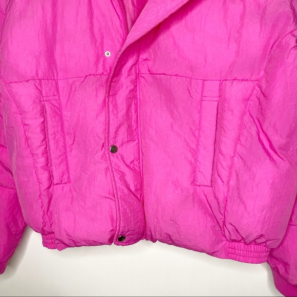 Free People Puffer Jacket Cold Rush Pink Cropped Bright Winter Adjustable Waist - Picture 5 of 16